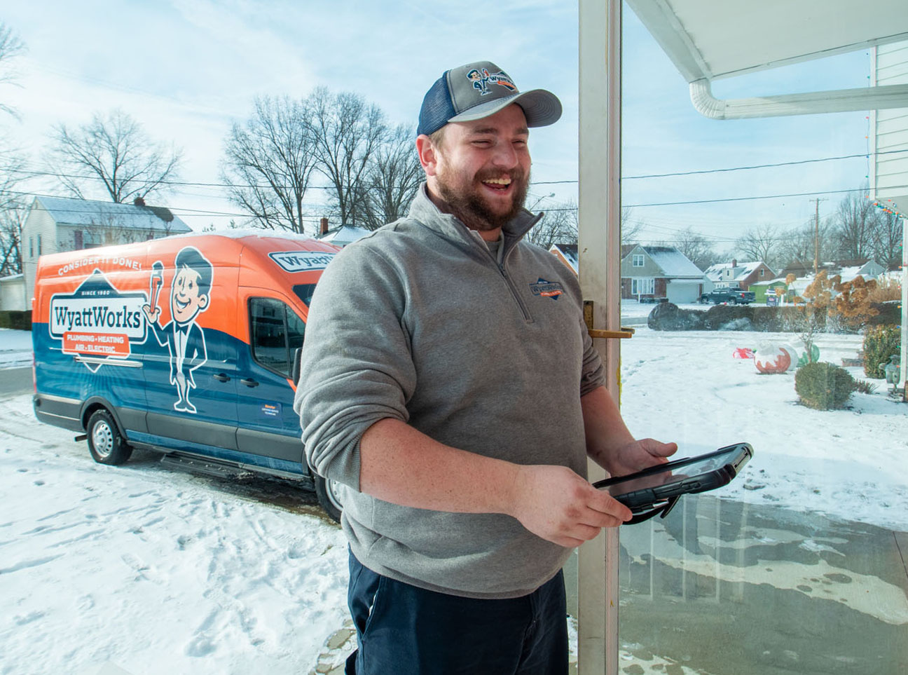A WyattWorks plumbing technician providing water heater service in Ohio & North Carolina.
